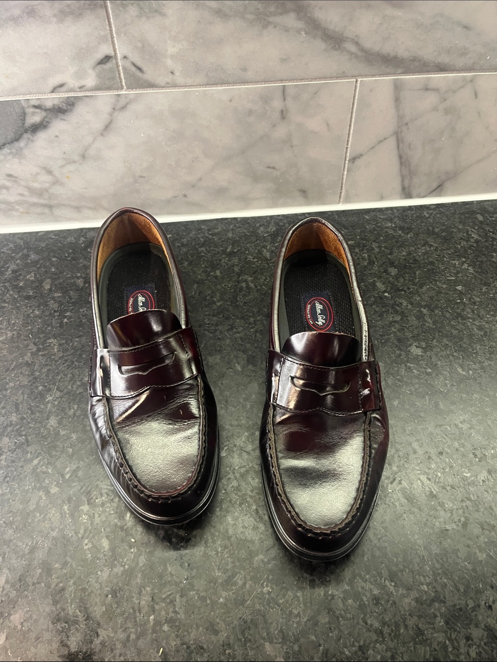 ALLEN SOLLY Men's Penny Loafers in Burgundy Leather